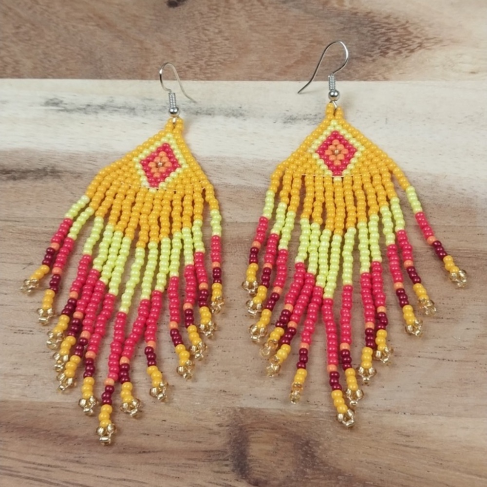 Colorful hand beaded bohemian earrings
